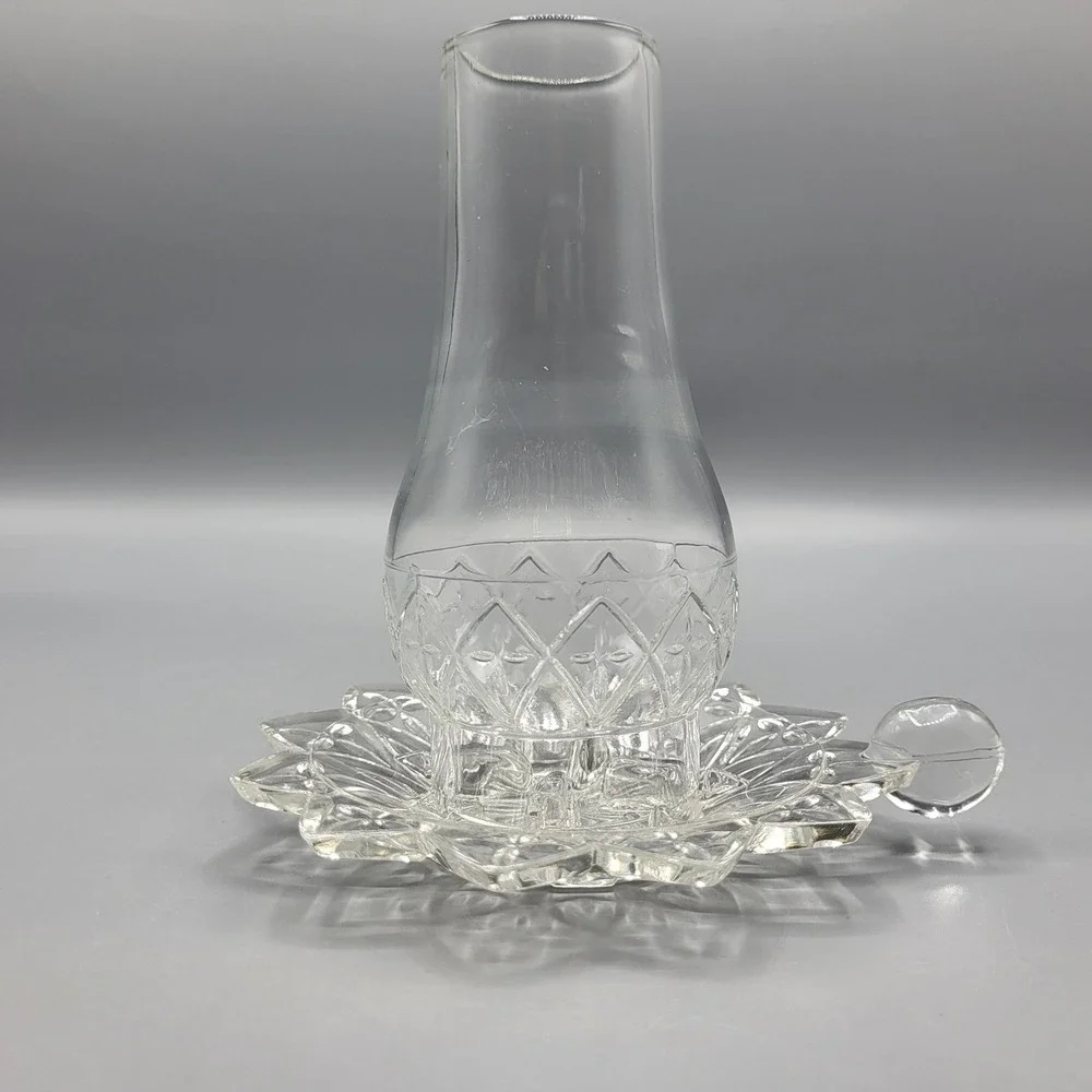 Federal Glass Hurricane Lamp Candle Holder Two Piece Pressed Clear Chimney Base